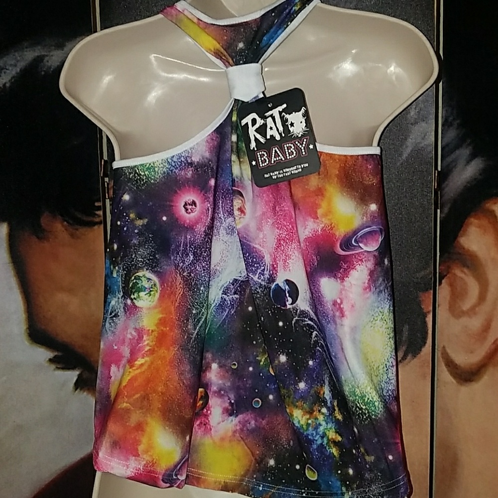 Too Fast F@cking I Love Outer Space and Beyond Tie Dye UFO Galaxy Tied Tank Top - Picture 7 of 8